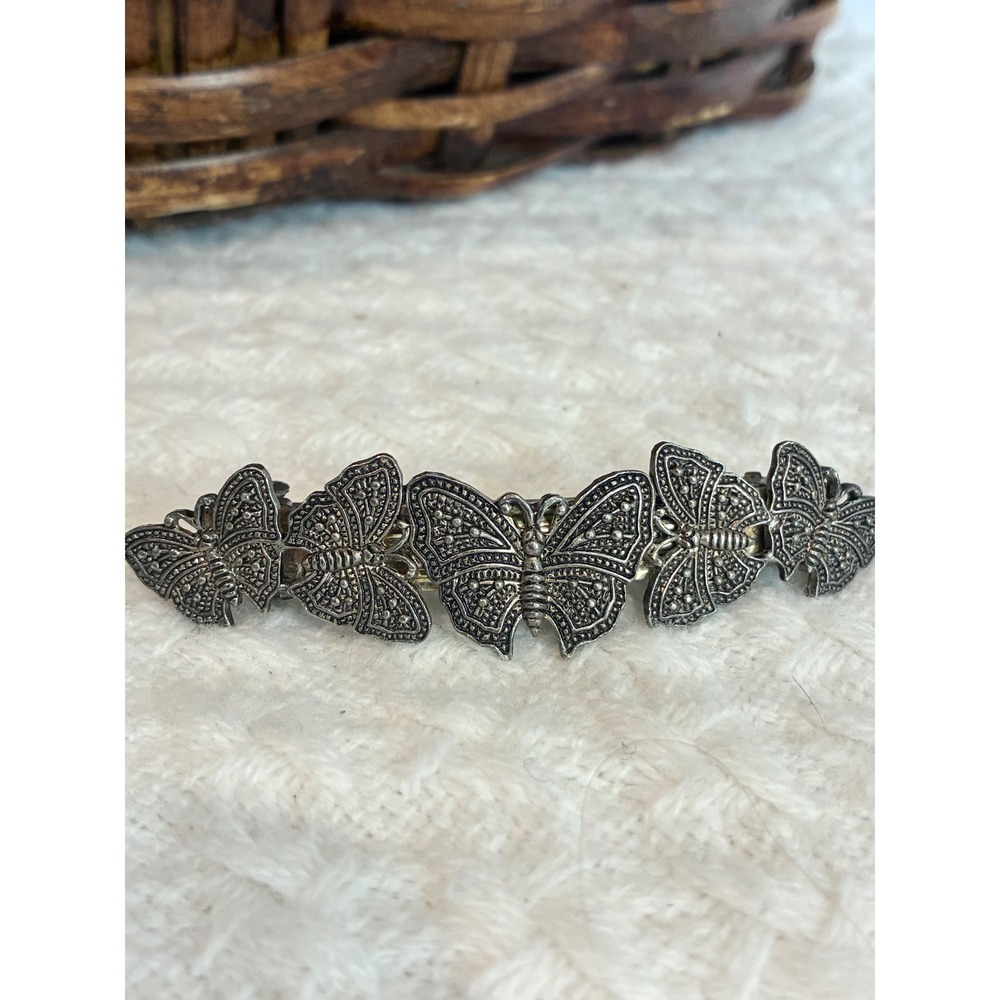Vintage Style Butterfly Hair Barrette Clip Antiqued Silver Tone Boho Y2K